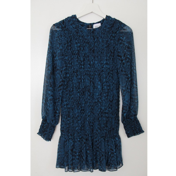 Sold. MISA Roisin Smocked Dress in Snake Teal - Picture 4 of 6